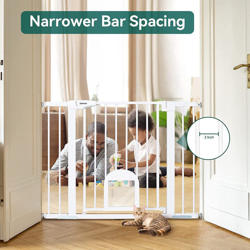 Adjustable Baby Gate with Cat Door and Auto Close - Durable and Safe for Stairs and Doorways