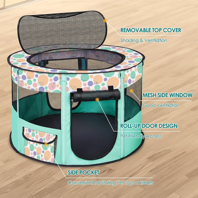 Foldable Pet Playpen with Dual Doors Oxford Fabric and Travel Bag - IndoorOutdoor Exercise Kennel