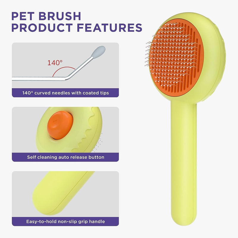 HICC GROOM! Pet Grooming Brush for Cats and Dogs, Self-Cleaning Sliker Brush for Removes Mats, Tangles, and Loose Hair, Shedding Brush for Short or Long Haired Cats/Dogs (Donut)