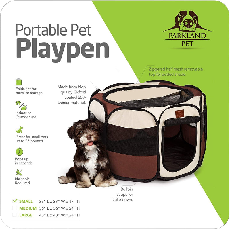 Portable Foldable Playpen Exercise Kennel for Small Dogs and Cats - IndoorOutdoor with Removable Mesh Shade Cover Carrying Case and Travel Bowl