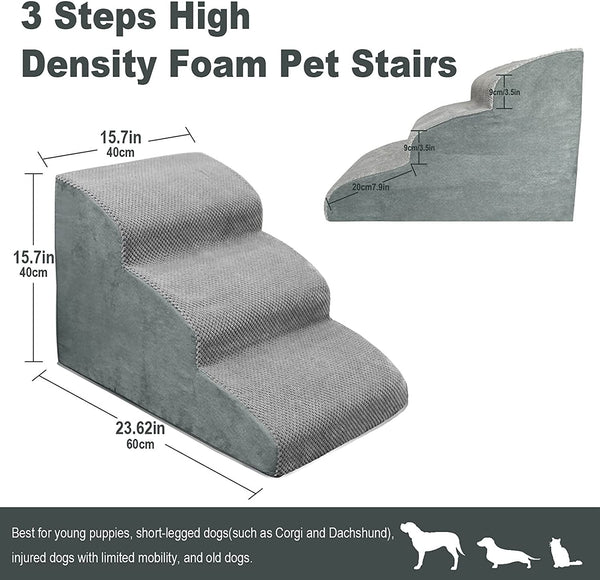 High Density Foam Dog Stairs Ramps - Non-Slip Pet Steps for Older Dogs with Joint Pain - Sofa Bed Ladder for Cats