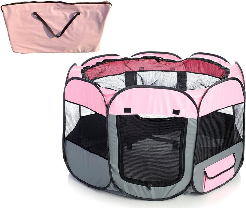 Lightweight Folding Pet Playpen with Mesh  Zippered Entrances - For Cats  Dogs Travel-Friendly