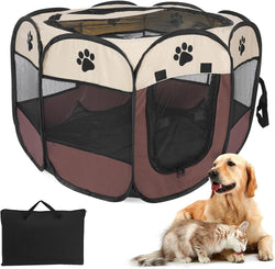 Foldable Pet Playpen with 8 Panels and Mesh Cover - Soft Oxford Kennel for Small Pets S 285x285x16 Pink