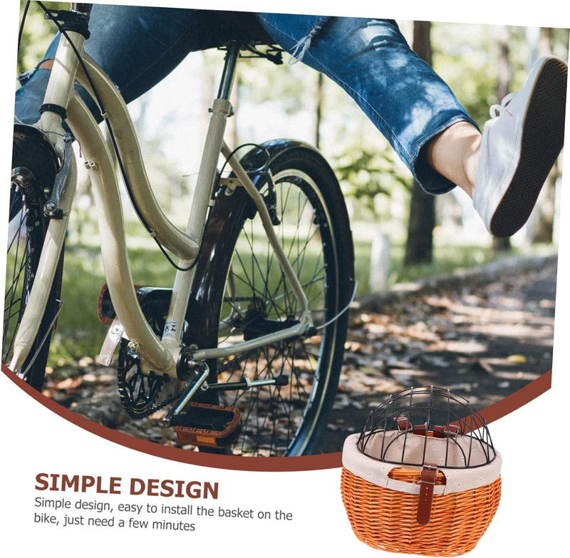 Woven Rattan Bike Storage Basket with Removable Lid - Bicycle Accessory