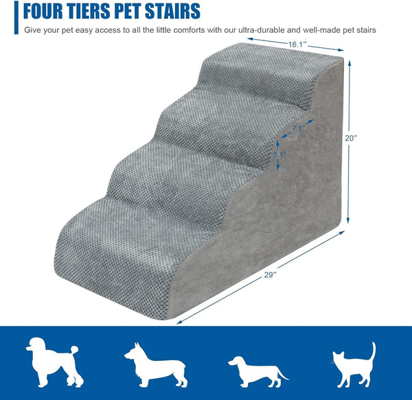 High Density Foam Dog Stairs for Small Dogs - Extra Wide Pet Ramp for High Beds Couches and Sofas