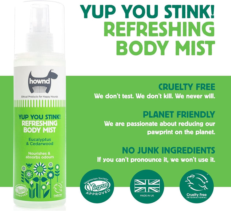 Hownd Yup You Stink! Refreshing Body Mist for Smelly Dogs - Made with Eucalyptus & Cedarwood - Absorbs Strong Odors & Refreshes Coat - Long-Lasting Fresh Fragrance - Vegan, Cruelty Free - 8.45Oz