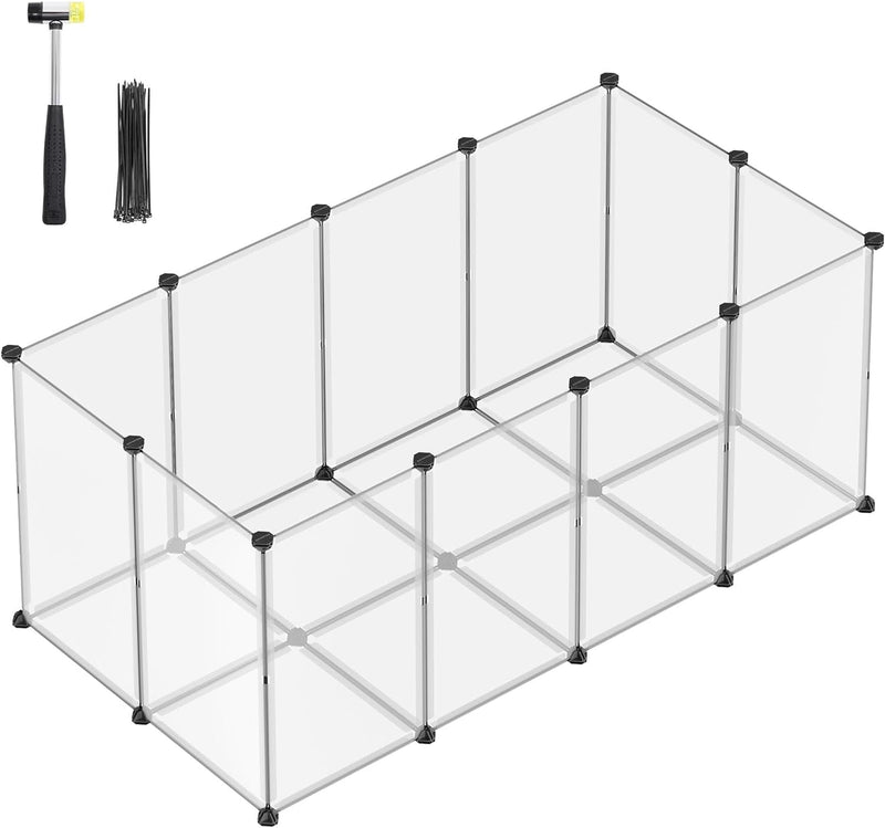 SONGMICS Pet Playpen with Floor - Small Animal Enclosure for Hedgehogs Ferrets - 563 X 287 X 181 Inches White ULPC02W