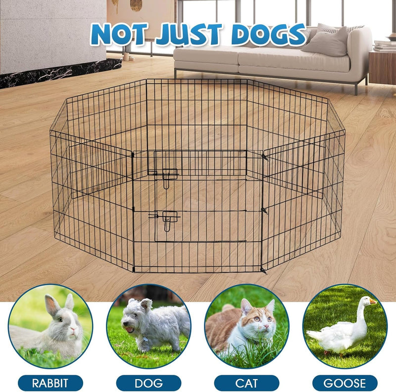 IndoorOutdoor Dog Playpen - Foldable Metal Exercise Yard with Top Cover - 8 Panels