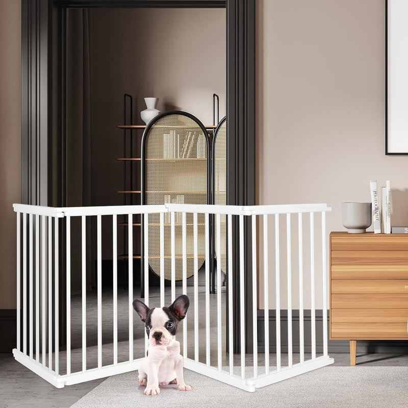 Foldable Freestanding Dog Gate Playpen for Small to Medium Dogs - 4 Panel 756 Indoor Plastic Fence for Stairs Doorways and Hallways