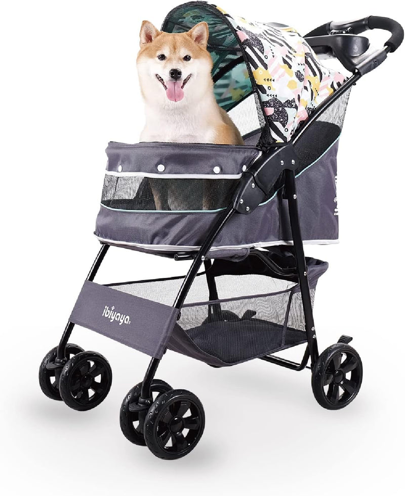 Ibiyaya Cloud 9 Pet Stroller - Lightweight Dog Stroller with One-Step Folding Design - Adjustable Handle - Fits up to 44Lbs Yellow