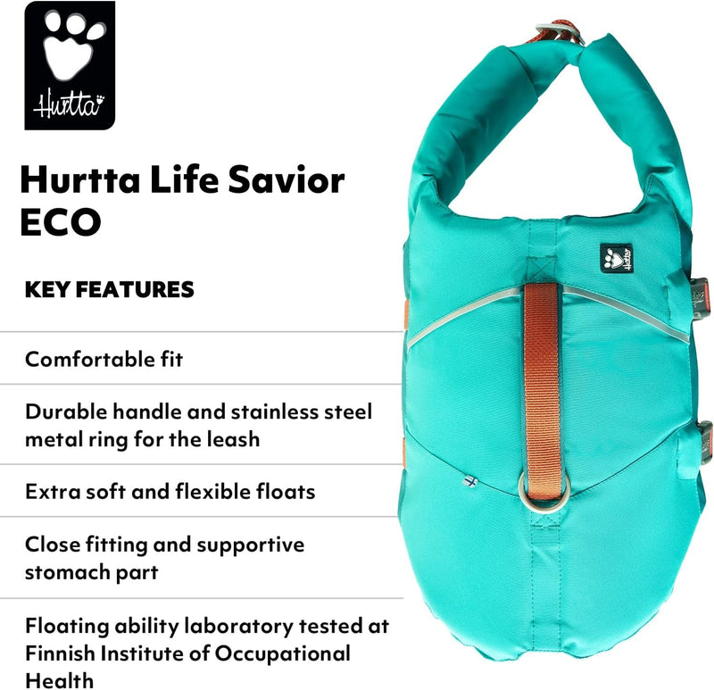 Hurtta ECO Life Savior Dog Life Jacket - Peacock 60-80 Lb