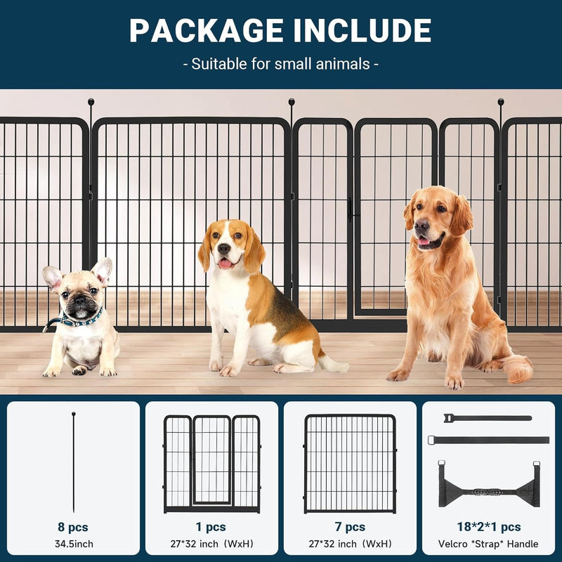 32 Heavy Duty Dog Playpen - IndoorOutdoor Use - 8 Panels - 32 Height - for Puppies and Small Dogs