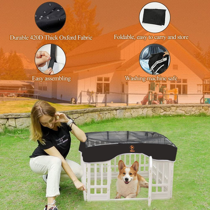 Dog Playpen Mesh Top Cover - Fits 36 Inch 4 Panels Velcro Connections Black Cover Only