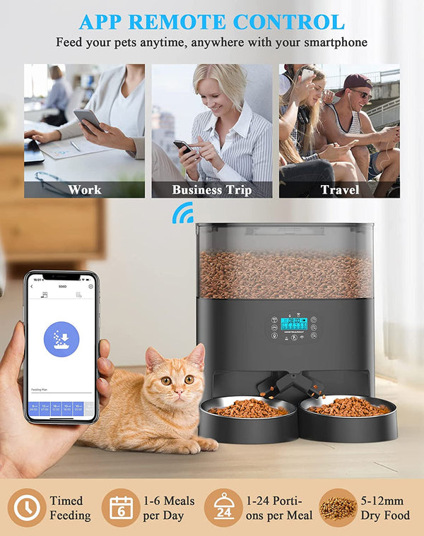 Honeyguaridan 6L Automatic Pet Feeder with Wifi and Stainless Steel Bowl