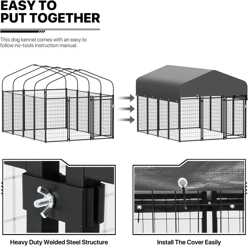 Heavy-Duty Outdoor Dog Kennel with Waterproof Cover and Lock - 625Ft High Expandable Playpen for Large Dogs - 14 Panels