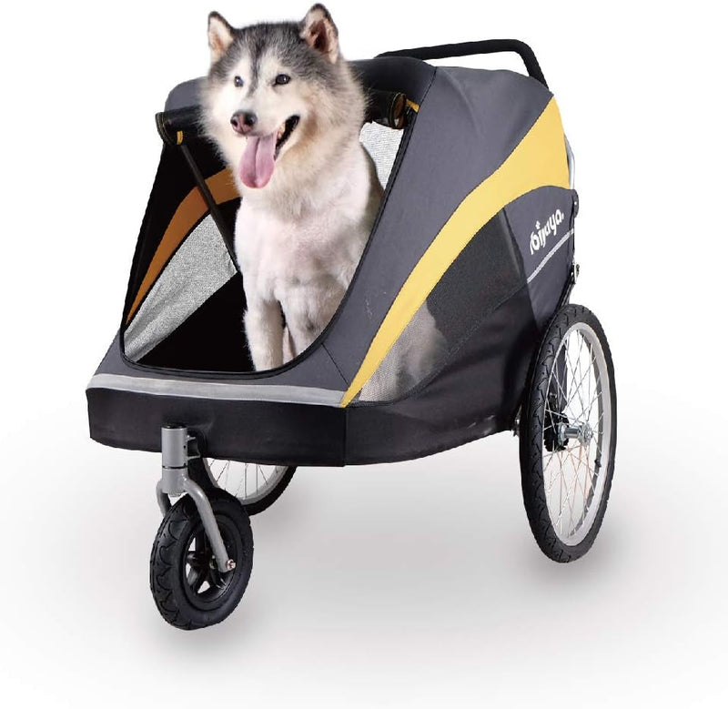 Hercules Large Dog Stroller for Large Dogs and Cats - Foldable Spacious with Pneumatic Tires - BlackYellow