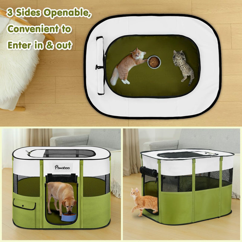 Pawaboo Portable Pet Playpen - Foldable Dog Tent Kennel for IndoorOutdoor - Free Carry Case  Bowl - For PuppyCatBunny - Green