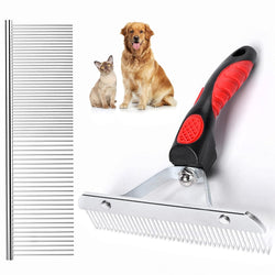 Grooming Rake Undercoat Brush for Dogs Long Hair, Tooth Stainless Steel Dog Comb, Deshedding Tool Set Husky Long-Haired Cats, 2 Piece