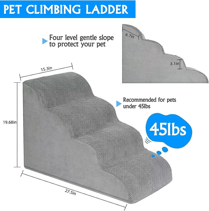 High Density Foam Pet Stairs with Washable Cover - 4 Steps and Hair Remover Roller Included