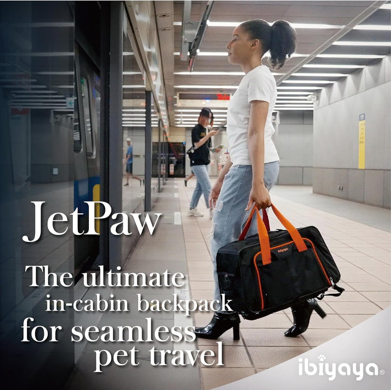 ibiyaya - Dog Sling Carrier for Dogs and Cats - JetPaw Expandable Pet Carrier for Cats, Dogs, and Rabbits - Airline Approved and Travel Friendly 5 in 1 Dog Carrier - Black and Orange