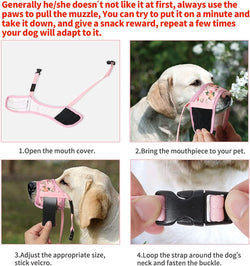 HEELE Dog Muzzle - Soft Nylon Air Mesh - Breathable  Adjustable - Pink Flowers - For Small Dogs