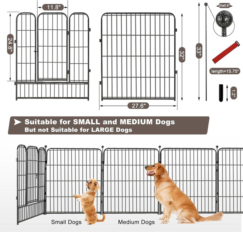 Metal Dog Playpen 8 Panel Exercise Pen for SmallMedium Dogs - 32 Height Door OutdoorIndoor Black