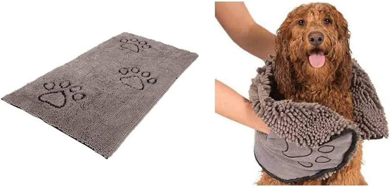 Microfiber Dog Paw Mud Mat - Absorbent Pet Mat with Non-Slip Backing Machine Washable  Large Grey