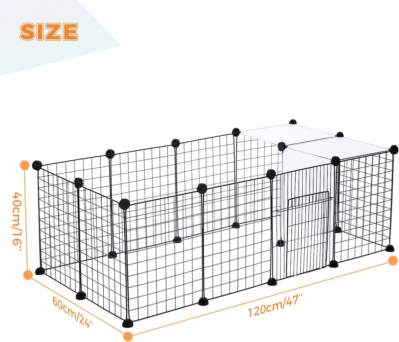 PAWZ Road Pet Playpen - Multi-Purpose Small Animal Cage with Black Wire Fence - 15 Panels