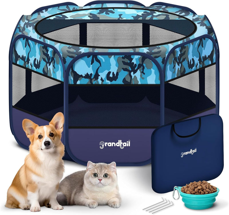 Portable Foldable Pet Playpen with Storage  Travel Bowl Medium 29 L29 W17 H