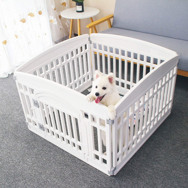 Pet Playpen for Dogs - IndoorOutdoor Heavy Duty Exercise Pen for Small Pets - Folding 6 Panel Fence White