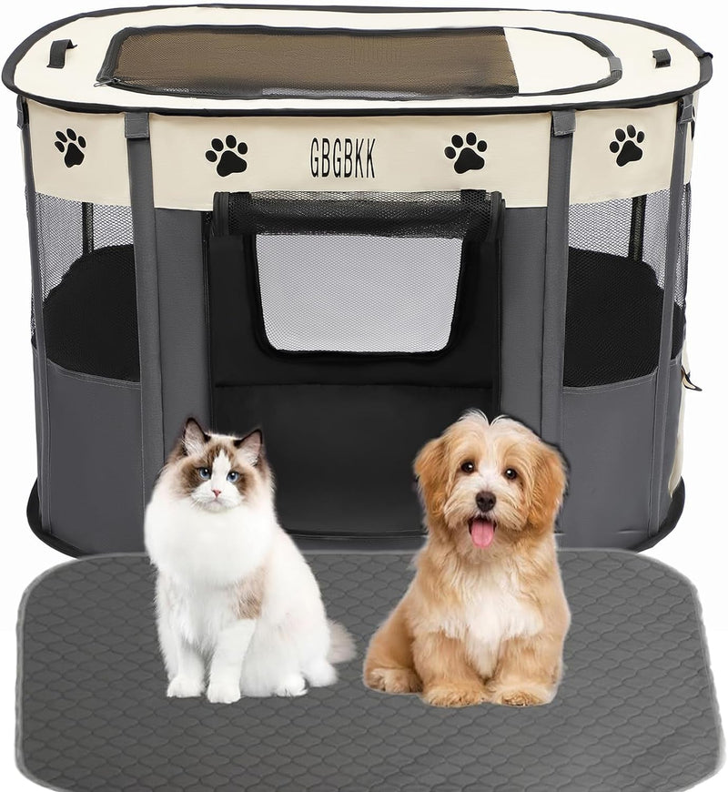 Portable Dog Playpen with Carrying Case and Waterproof Pee Pad - White