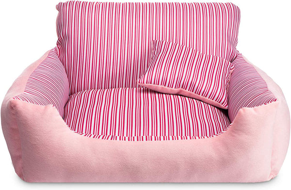 Hollypet Warm Plush Pet Bed with Pillow - Pink