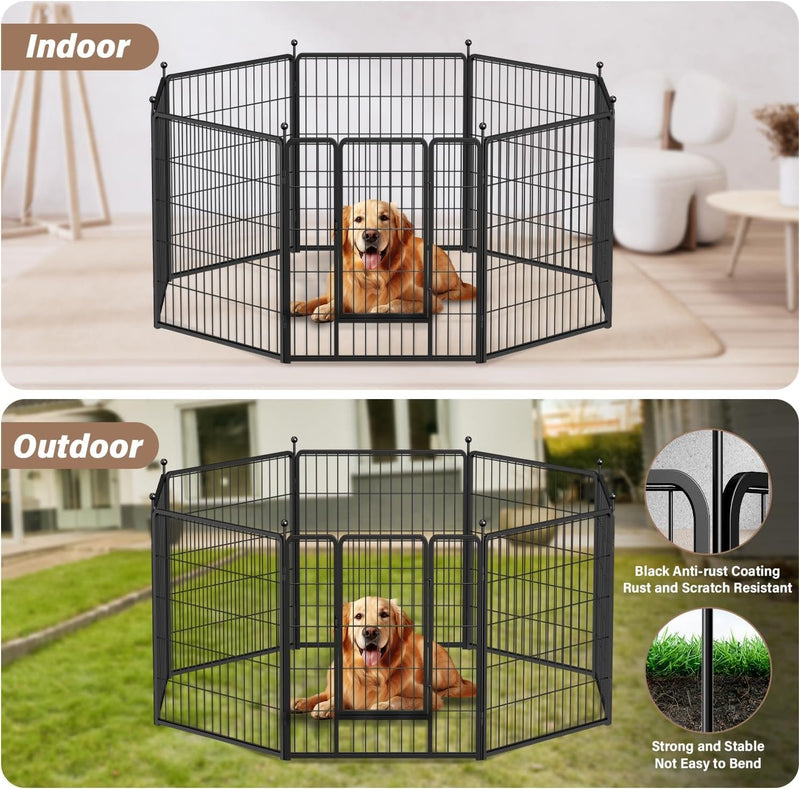 Healsmart Indoor Dog Playpen - Heavy Duty 8-Panel Puppy Pen 24 Height Black