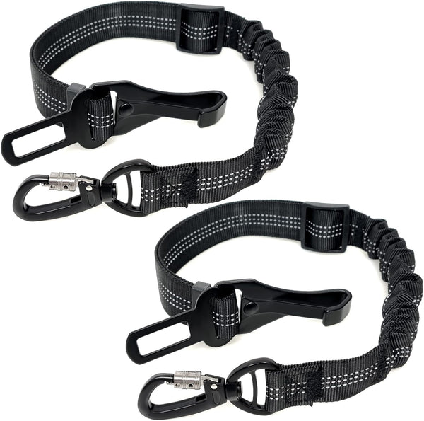 Heavy Duty Dog Seat Belt for Car with Bungee Reflective Adjustable Harness - MediumLarge Breed