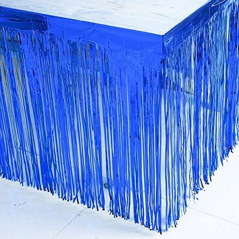 4 Pack 29x108 Inch Metallic Foil Fringe Tinsel Table Skirts for Rectangle Tables Streamer Curtains Backdrop for Wedding, Birthday, Parade Floats, 2022 Halloween Party Decoration(Purple) S4