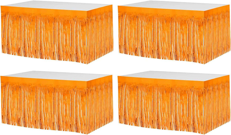 4 Pack 29x108 Inch Metallic Foil Fringe Tinsel Table Skirts for Rectangle Tables Streamer Curtains Backdrop for Wedding, Birthday, Parade Floats, Christmas Decorations Party Supplies(Black) 4 Pack Orange