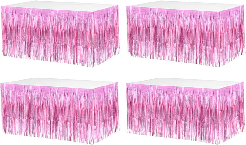 4 Pack 29x108 Inch Metallic Foil Fringe Tinsel Table Skirts for Rectangle Tables Streamer Curtains Backdrop for Wedding, Birthday, Parade Floats, Christmas Decorations Party Supplies(Black) Pink