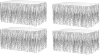 4 Pack 29x108 Inch Metallic Foil Fringe Tinsel Table Skirts for Rectangle Tables Streamer Curtains Backdrop for Wedding, Birthday, Parade Floats, Christmas Decorations Party Supplies(Black) 4 Pack Silver
