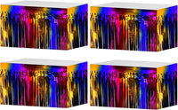 4 Pack 29x108 Inch Metallic Foil Fringe Tinsel Table Skirts for Rectangle Tables Streamer Curtains Backdrop for Wedding, Birthday, Parade Floats, Christmas Decorations Party Supplies(Black) 4 Pack Rainbow