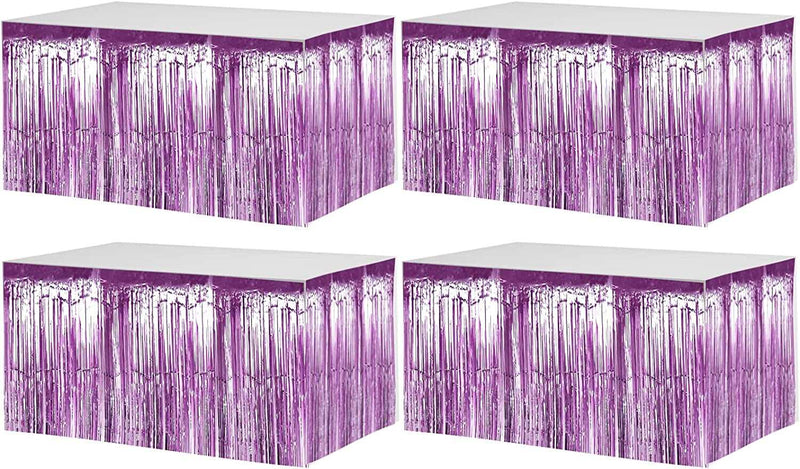 4 Pack 29x108 Inch Metallic Foil Fringe Tinsel Table Skirts for Rectangle Tables Streamer Curtains Backdrop for Wedding, Birthday, Parade Floats, Christmas Decorations Party Supplies(Black) 4 Pack Light Purple