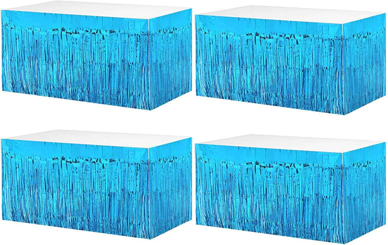 4 Pack 29x108 Inch Metallic Foil Fringe Tinsel Table Skirts for Rectangle Tables Streamer Curtains Backdrop for Wedding, Birthday, Parade Floats, Christmas Decorations Party Supplies(Black) Lake Blue