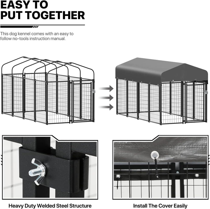 Heavy Duty Outdoor Dog Run Enclosure for SmallMedium Dogs - Metal Kennel with Roof and Rotating Feeding Doors Expandable Playpen - 14 Panels