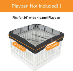 Dog Playpen Mesh Top Cover - Fits 36 Inch 4 Panels Velcro Connections Black Cover Only