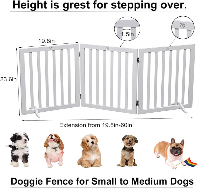 Wooden Freestanding Pet Gate - Foldable Fence for Dogs - 3 Panel 236 - White