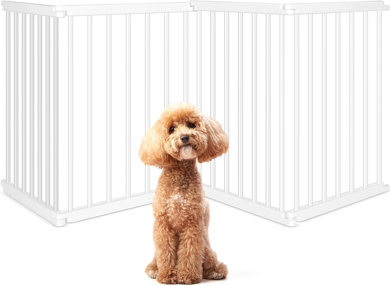 Foldable Freestanding Dog Gate Playpen for Small to Medium Dogs - 4 Panel 756 Indoor Plastic Fence for Stairs Doorways and Hallways