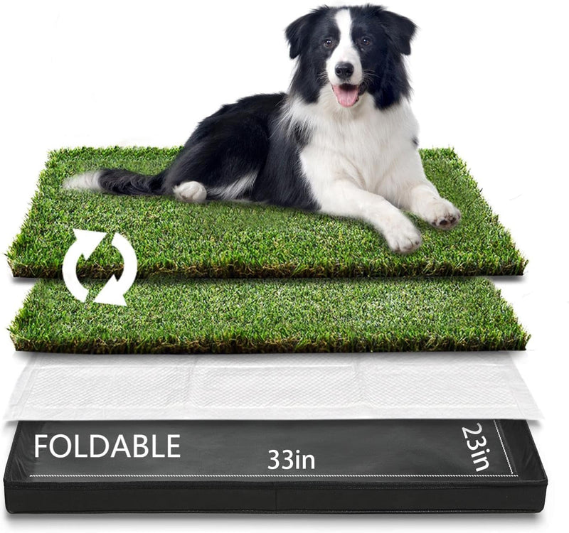 HQ4US Dog Grass Pad with Foldable Dog Litter Box, Small Liner Base (23”×15”) for Balcony, 2 Artficial Grass Pee Pads for Dogs, Dog Pee Pad Holder, Potty Training