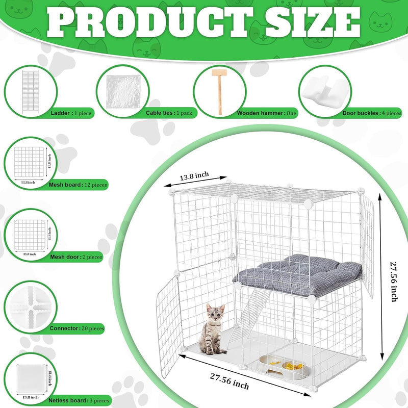 Large 2-Tier Cat Cage Crate - Detachable Metal Indoor Playpen for Cats Ferrets Kittens Puppies Bunnies - White 2756 x 2756 x 1378 in