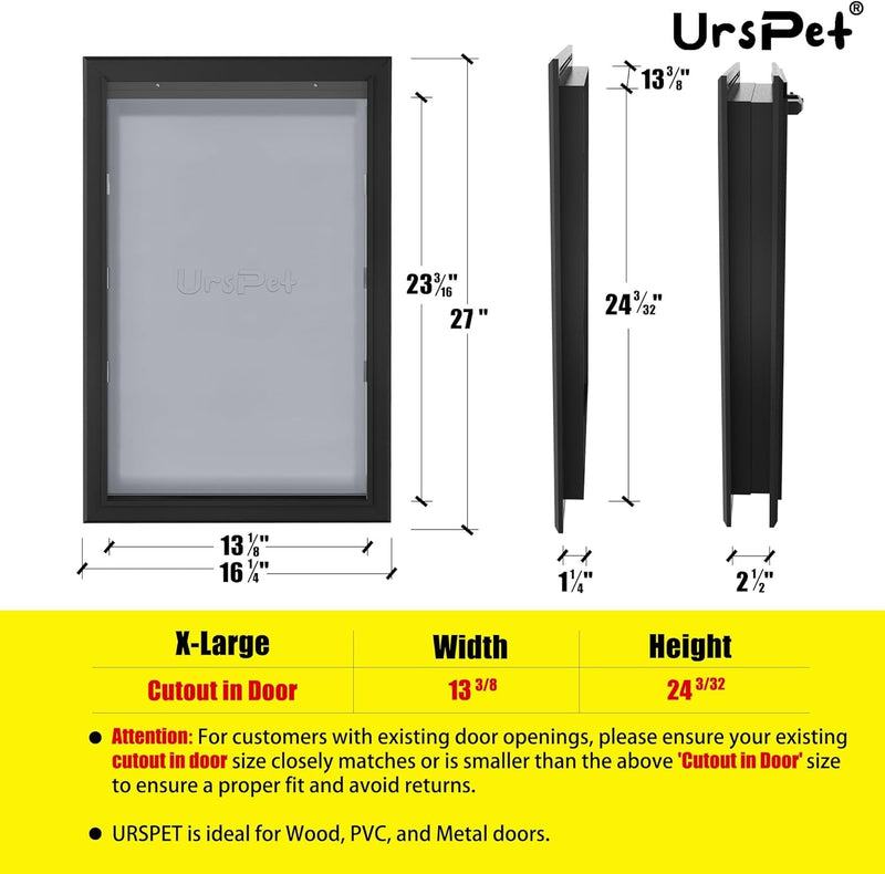 XL Heavy Duty Aluminum Dog Door - Extreme Weather Insulated for Large Dogs Up to 220 Lbs - Dual Flap  Lockable