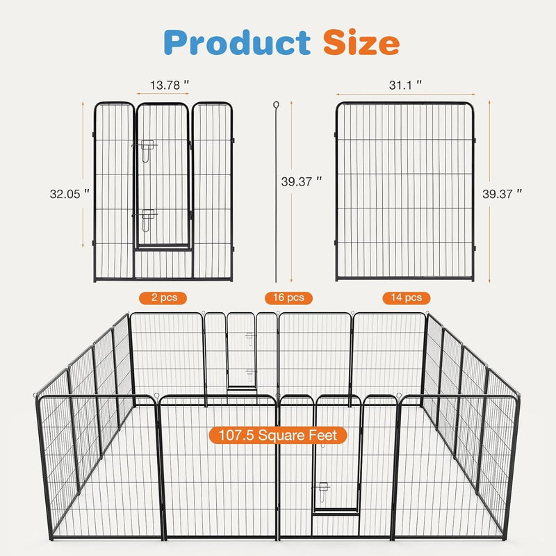 DUMOS Dog Indoor Playpen - 16 Panel 40 Metal Exercise Fence with Door for SmallMediumLarge Dogs OutdoorGardenYardRV Camping