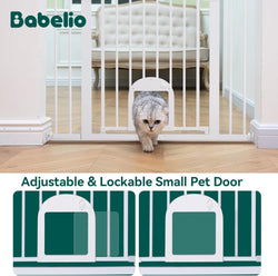 Adjustable Baby Gate with Cat Door and Auto Close - Durable and Safe for Stairs and Doorways